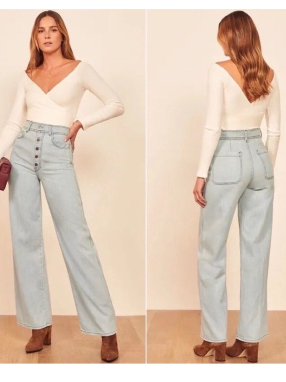 Reformation Light Wash Blue High-Rise Wide Leg Jeans
